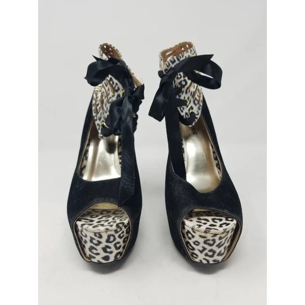 Ermax Womens Stiletto Heels Black Animal Print‎ 8